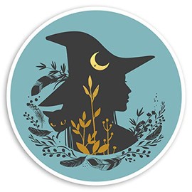 2 x 10cm Witch & Black Cat Vinyl Stickers - Blue Girls Laptop Sticker #30580 (10cm Wide)