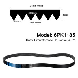 sourcing map 6K467/6PK1185 Serpentine Belt 6 Ribs 1185mm Length x 21mm Width x 5mm Height, EPDM Poly V Belt, Multi Wedge Micro V Belt for Vehicle