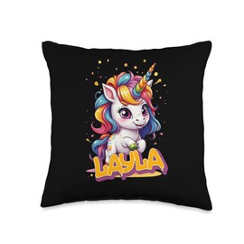 LAYLA - Adorable girl name with beautiful Unicorn Throw Pillow