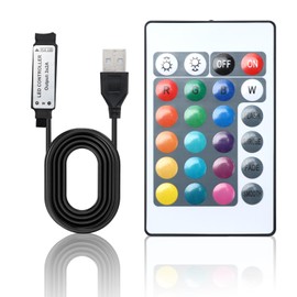 Mantoto Wireless USB IR RGB Strips Controller, 24 Keys 5V IR Remote Controller Adjustable Brightness LED Remote Controler 16 Colors,5 Lighting Patterns for 5050 3528 RGB LED Light Strip