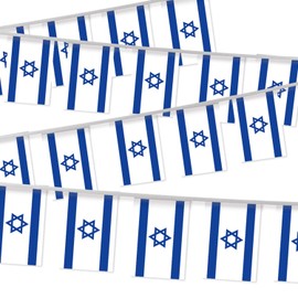 32FT Israel Pennant Small Flag Bunting,30 PCS Mini String Banner Stripes Israelites Israeli Decor Rectangle for Holiday Restaurant Home Party School