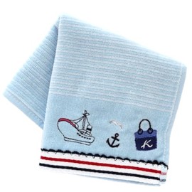 Kitamura 000131-0015-02 Women's Towel Handkerchief, Border (Blue) Women's Towel, Hand Towel, Approx. 9.8 inches (25 cm)