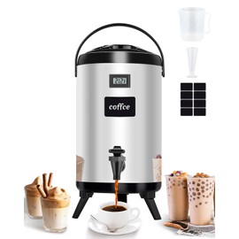 JopaihoVie Insulated Beverage Dispenser 1.6 Gal - 304 Stainless Steel Drink Dispenser with Thermometer & Sticky Notes for Hot and Cold Water Milk Tea Coffee for Parties Catering Commercial - Silver