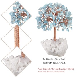 mookaitedecor Natural Aquamarine Crystal Money Tree with Rock Quartz Cluster Base, Healing Crystal Feng Shui Tree for Table Display Home Decoration