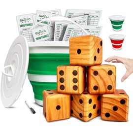 SWOOC Games - Yardzee, Farkle, & 20+ Giant Dice Games - Yard Dice (All Weather) w/Bucket, Scorecards, & Marker - Giant Outdoor Games - Giant Yard Games for Adults - Big Dice Jumbo Dice - Large Dice