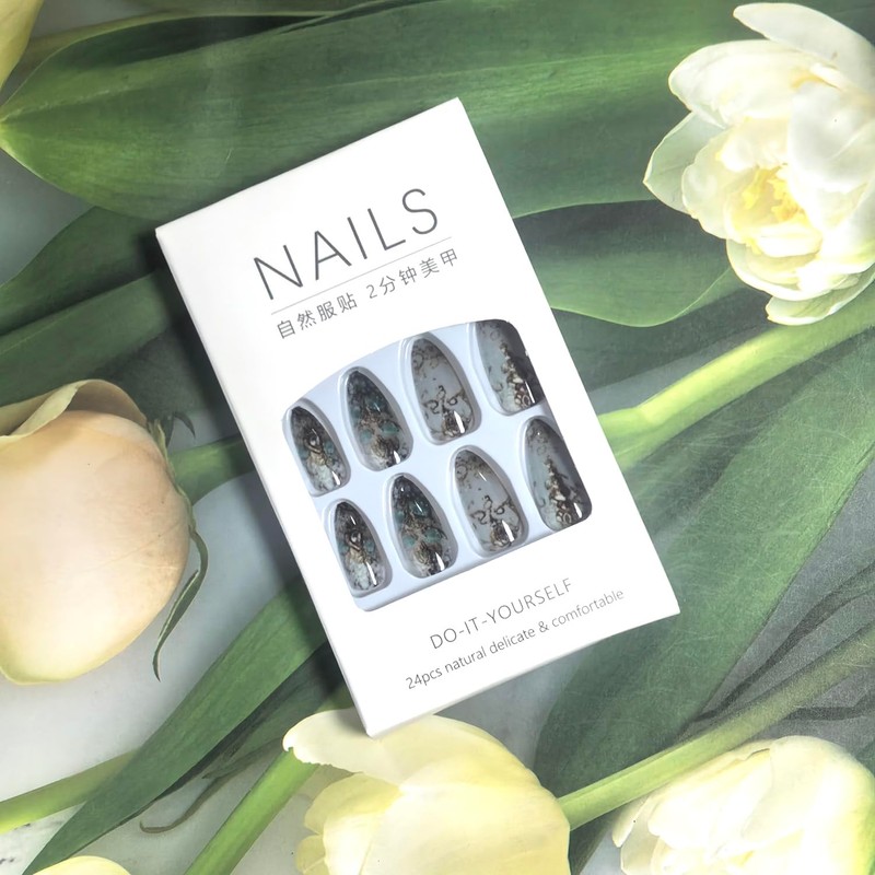 EYZOTSF Press on Almond Nails Medium Length Glossy Full Cover