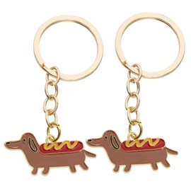 Create idea Pack of 2 Dog Dachshund Keyrings 38 x 18 mm Gold Coloured Key Ring Gift for Women Girls Children Pet Bag Purse Pendant, gold