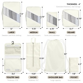 WVM Packing Cubes for Travel, 8 Set Luggage Organizer Bags with Shoe Bag, Toiletry Bag & Laundry Bag, Travel Accessories Essentials Packing Organizer, Beige