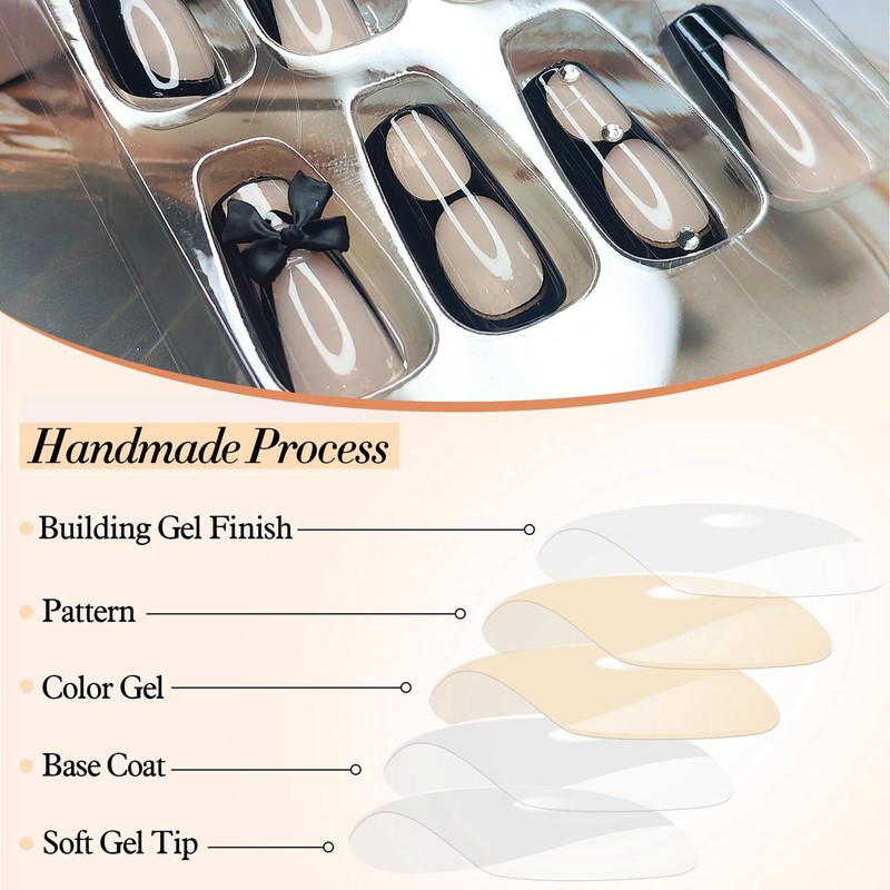 GlamRays Black Sanding Press On Nails Medium Square False Nails