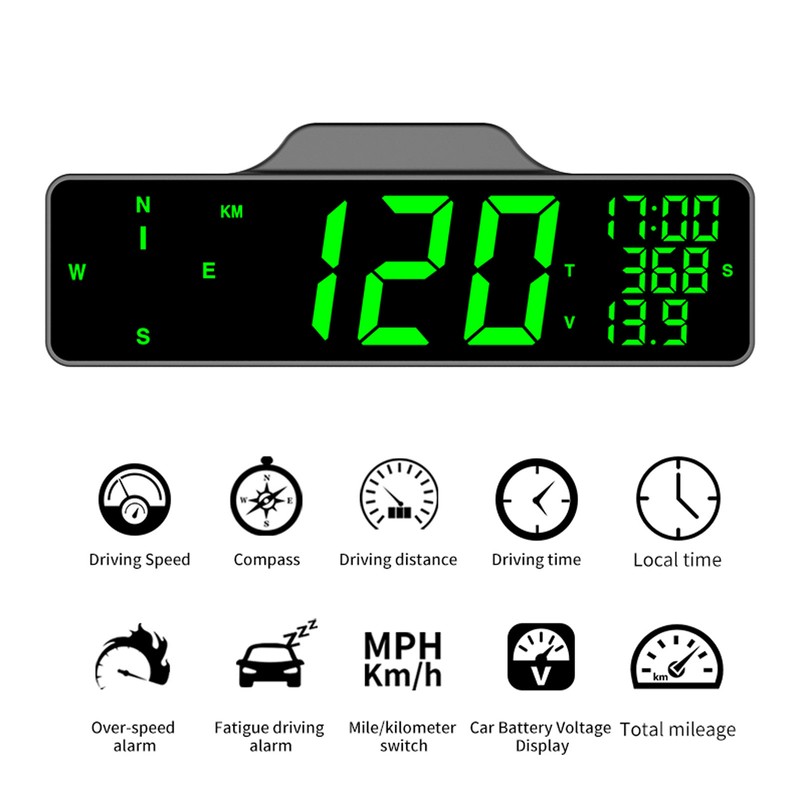8in Car HUD Display Multifunction GPS Speedometer Fatigue Driving Alarm