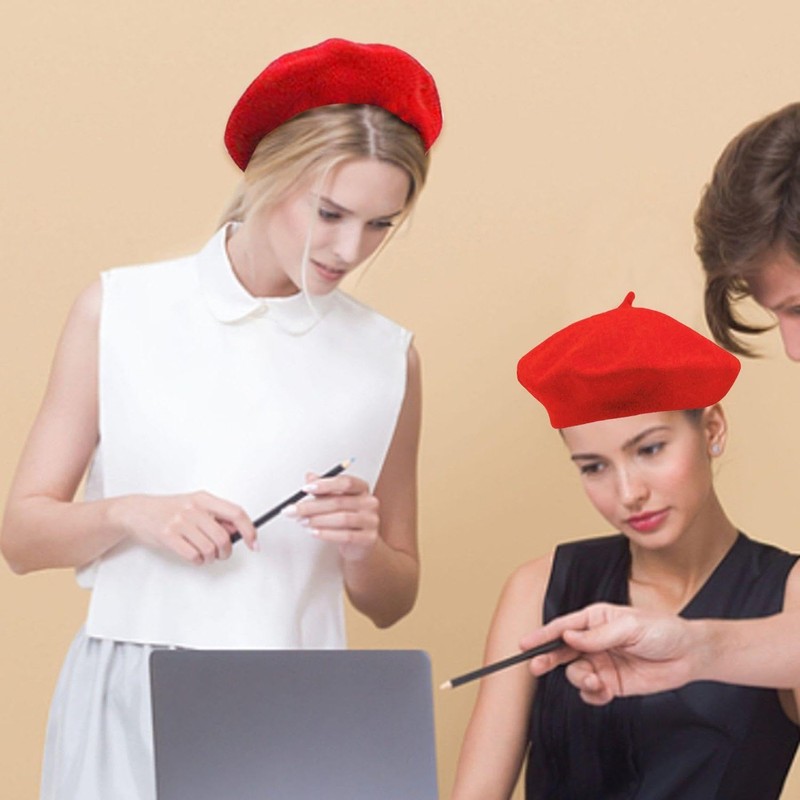 EHDWXVZM 1 Red Beret Hat 2 Clips Women Beret Hat
