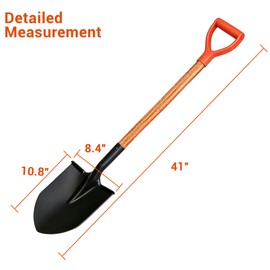 LA ZINNIA 41" Round Shovel, Garden Tool with D-Handle, Shovel for Digging, Wooden Handel Garden Shovel,Beach Shovel, Car Snow Shovel