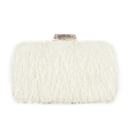 SUKUTU Feather Evening Bag for Women Shoulder Acrylic Box Bag Tassel Handbag Chain for Wedding and Party, beige