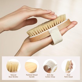 POPCHOSE POPCHOSE Dry Brushing Body Brush, Natural Bristle Dry Skin Exfoliating Brush Body Scrub for Flawless Skin, Cellulite Treatment, Lymphatic Drainage and Blood Circulation Improvement