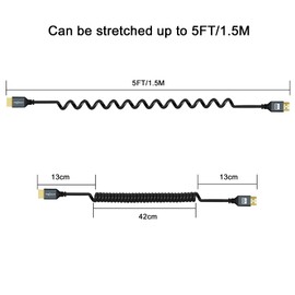 Twozoh HDMI to HDMI Coiled Cable, 4K HDMI Coiled Cable, Spiral HDMI lead Support 3D,4K UHD, 1080p, HDMI 2.0a 2.0b 2.0 1.4a (Extend up to 1.5M