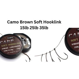 20m Spool Soft Hooklink Carp Fishing 8 Braid Line Camo Brown Braided Fishing Camouflage Line for Hair Rigs (15Lb / 6.8Kg)