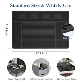 Magnetic Barber Mat for Clippers,Station Barber Tool Organizer Mat Rubber for Scissors Salon Barbershop Beauty Tools with 4 Slots Flexible Silicone Barber Pad Non-Slip Professional Barber Accessories