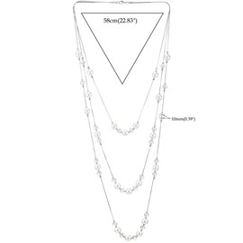 Beads Charms Statement Necklace Three-Strand Long Chains with White Pearls, Fashionable
