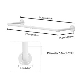 HOEMLIM Industrial Pipe Clothing Rack Wall Mounted Clothes Rack Heavy Duty Space-Saving Garment Bar Rack Detachable Multi-Purpose Hanging Rod,24 inch(White)