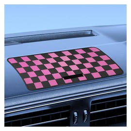 DUSCOKE Car Dashboard Non-Slip Mat, 11.22" x 5.76" Multi-Functional TPU Sticky Gripping Pad for Phone Keys Sunglasses GPS, Universal Adhesive Vehicle Dash Grid Mat for SUV RV Truck (Black/Pink)