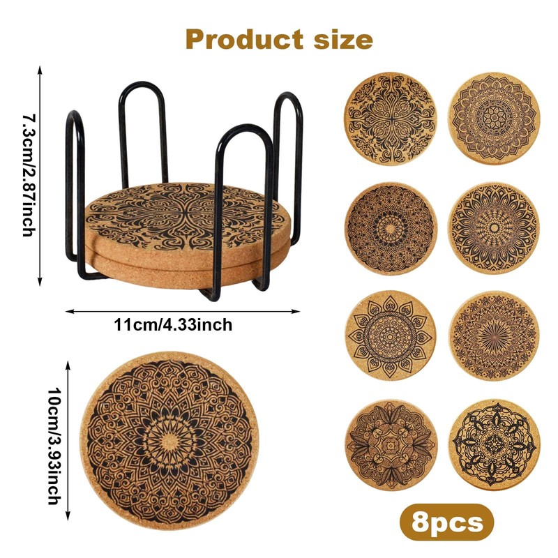 Coasters Cork Wood Pack of 8 Coasters Glasses, Cork Coasters
