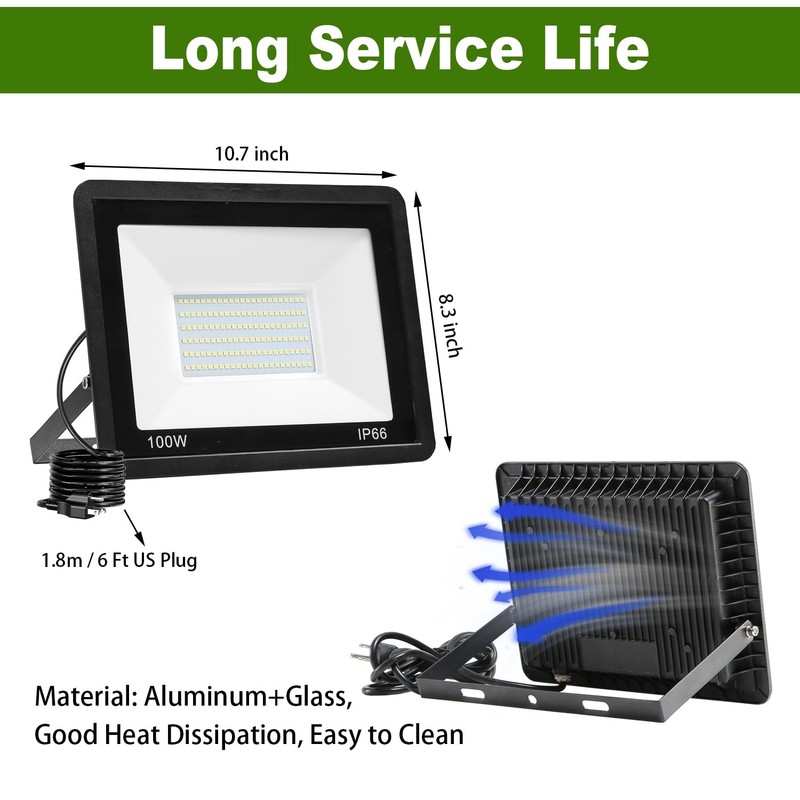 QIYEKA 4 Pack 100W LED Flood Light Outdoor,10000LM Bright Work