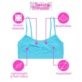 Sweet Princess Girls' Training Bra - Spandex Seamless Cami Crop Bralette (8 Pack), Blue Rain, 10-12