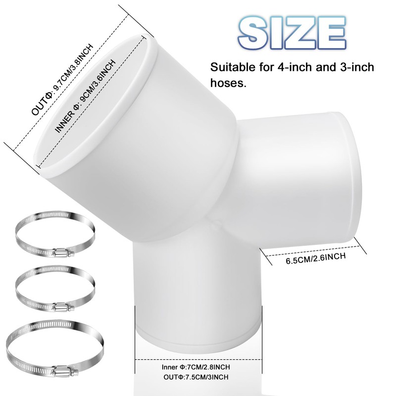 Exhaust Hose Adapter Ventilation Pipe Connector, Vent Hose, 4" to