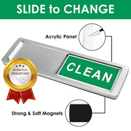 Dishwasher Magnet Clean Dirty Sign, Clean Dirty Sign Accessories for Dishwasher Non-Scratch/Super Strong Soft Magnet with Optional Adhesives/Easy to Read & Slide (Silver & Green)