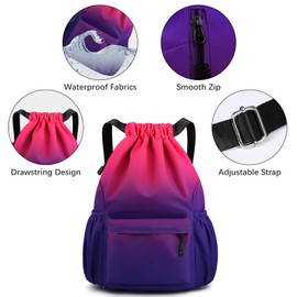 Sarmeley Drawstring Backpack Bags, Printed Drawstring Gym Bag for Men Women Girls Boys, Large Drawstring Bags Waterproof Gradient Draw String Bag Swimming Bag for Sport Shopping, Dark Purple