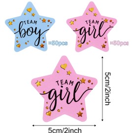 Crovakeu 100 Pcs 5cm/2Inch Team Girl Team Boy Stickers, Gender Reveal Stickers, 50 Blue Boy Stickers and 50 Pink Girl Stickers for Baby Shower Party Voting Games (Star)