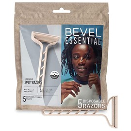 Bevel Essentials Disposable Safety Razors for Men, Double Edge Stainless Steel Blade Helps Prevent Nicks and Razor Bumps, Travel Essentials, 5 Count