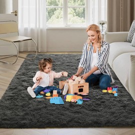 FinRèc Soft Dark Grey Rugs for Bedroom Living Room, 3x5 Feet Fuzzy Shaggy Area Rug, Non-Slip Fluffy Furry Shag Rug for Nursery Kids Room Dorm Room Home Decor, Indoor Plush Floor Carpet