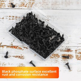 FVOLREM 163 PCS #6 x 1/2" Flat Head Phillips Black Wood Screws, Premium Self-Tapping Electrophoresis Coated, Ideal for Indoor Furniture & Woodworking