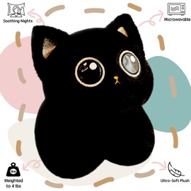 uoozii 20" | 4 Pounds Black Cat Weighted Stuffed Animals with Unscented Microwavable Heating Pad, Cute Coolable Heatable Weighted Plush Warm Gift for Kids & Adults