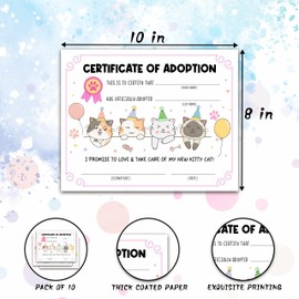 Cat Kitten Adoption Certificate, Colorful Cat Certificates of Adoption, Adopt Cat Gifts for Cat Birthday Parties, Adopting A Pet Party Favors Supplies, 10 Pcs Pet Adoption Certificates -07