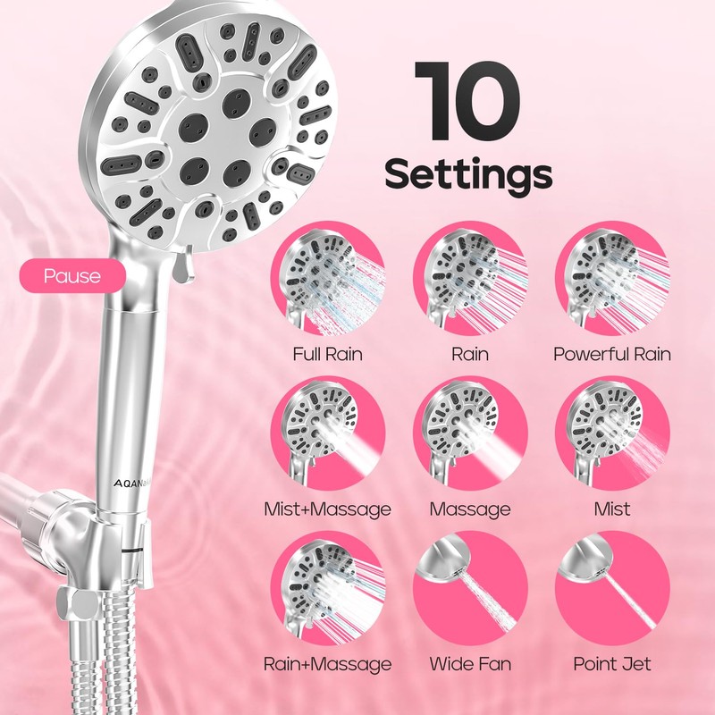 AQANakki Filtered Shower Head with Handheld, High Pressure 10 Settings