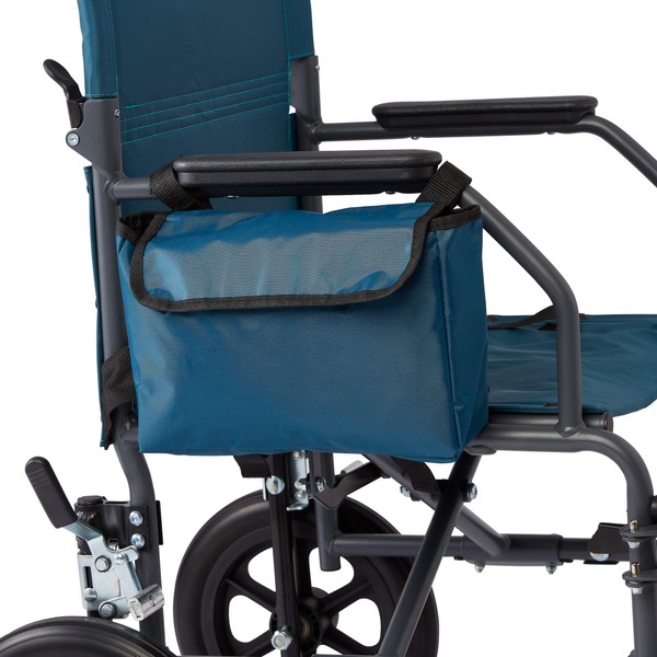 Medline Side Bag for Transport Chair, Waterproof Accessory Bag for Transport Wheelchairs is Made of Durable Nylon Material, Teal