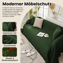 Nestiva Couch Covers for Sectional Sofa for Dog One-Piece Sofa Cover with Tassel Chenille Super Soft Anti-Scratch Couch Cover Blanket Washable Furniture Protector(Green, 71"x102")