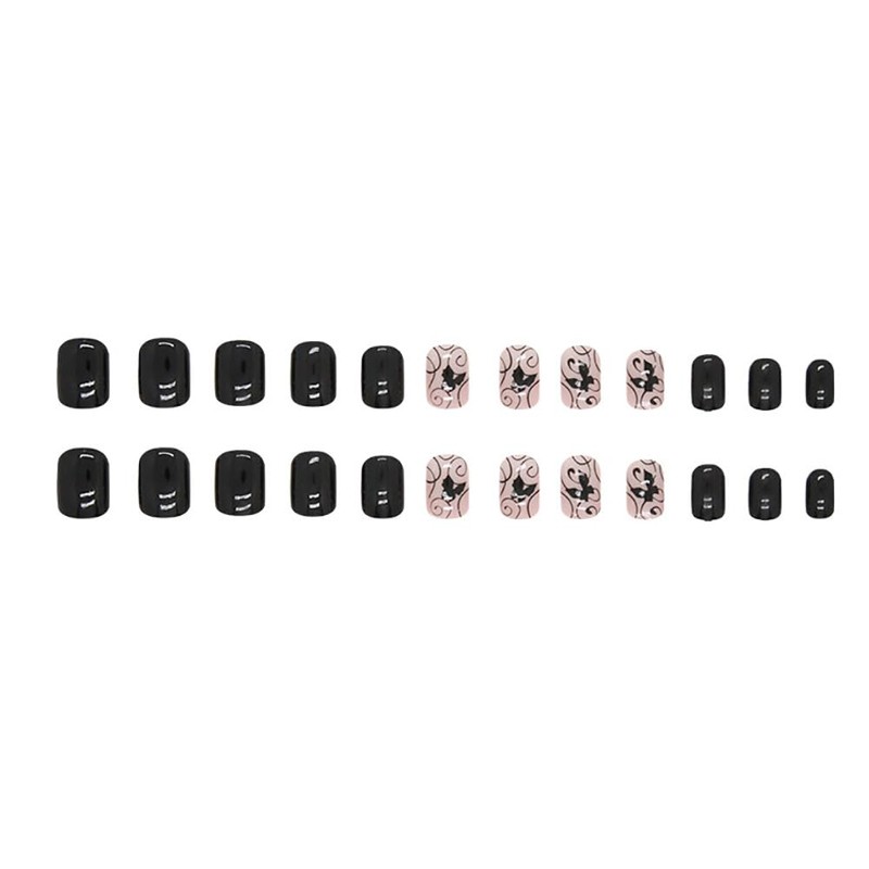 Clataly 24Pcs Black Vine False Nails Dark Butterfly Design Fake