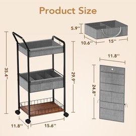 BBLIKE 3-Tier Diaper Caddy Organizer - Rolling Utility Baby Cart with Basket and Side Pockets for Nursery and Baby Essentials, Multi-Function Cart for Bedroom and Bathroom