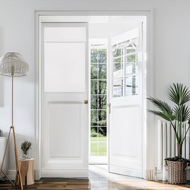 Vatge White French Door Curtains - 50% Sunlight Blocking Door Curtain for Privacy French Door Curtain with Magic Tape for Glass Door/Front Door/Sliding Door/Patio Door, 1 Panel, W24 x L36, Pure White