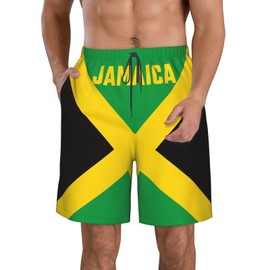 Dsiflylife Mens Swim Trunks Jamaica Flag Mens Board Shorts Quick Dry Beach Shorts with Mesh Lining Drawstring Elastic Swimwear Suits