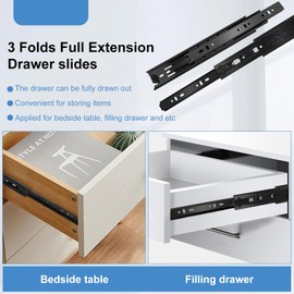 14 inch Drawer Slides 1 Pairs (2pcs) Full Extension Ball Bearing Drawer Slides 3 fold Full Stretch Side Mount Drawer Slides 100 LB Capacity Drawer Slide 14" Black