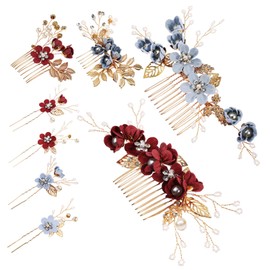 Ipetboom Bridal Hair Accessories Set 2pc Wedding Tiaras Hair Combs Pearls Rhinestones for Bride Bridesmaid