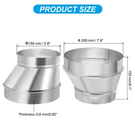 PATIKIL 8" to 6" Eccentric Duct Reducer, 1Pcs Galvanized Iron Ducting Connector Round Air Duct Adapter Pipe Fitting for Vent Inline Ventilation Bathroom Kitchen