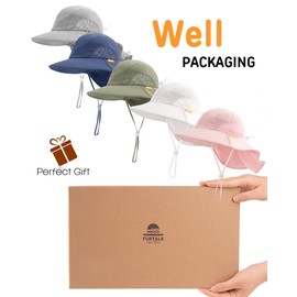 FURTALK Toddler Kids Baby Sun Hat with Neck Flap UPF 50+ UV Protection Wide Rigid Brim Boys Girls Beach Swimming Sun Hats, gray, 5-12 years