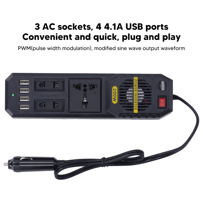 Car Power Inverter 200W 12V to PWM Modified Sine Wave