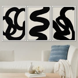 SIGNLEADER Framed Canvas Print Wall Art Set Duotone Minimal Dark Brush Stroke Landscape Abstract Shapes Illustrations Modern Art Boho Decorative for Living Room, Bedroom, Office - 16"x24"x3 WHITE