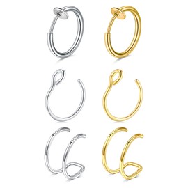 MODRSA Clip on Nose Ring, Lip Ring, Ear Cuff - Faux Nose Rings, Fake Lip Piercing - Silver & Gold Hoop Earrings